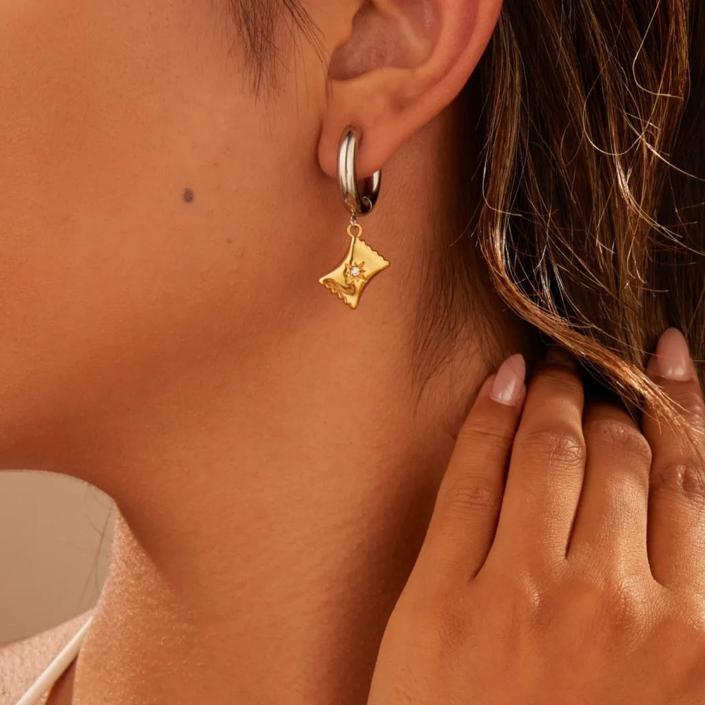 Christmas tree and heart shaped stainless steel earrings with 18K electroplating geometric designs