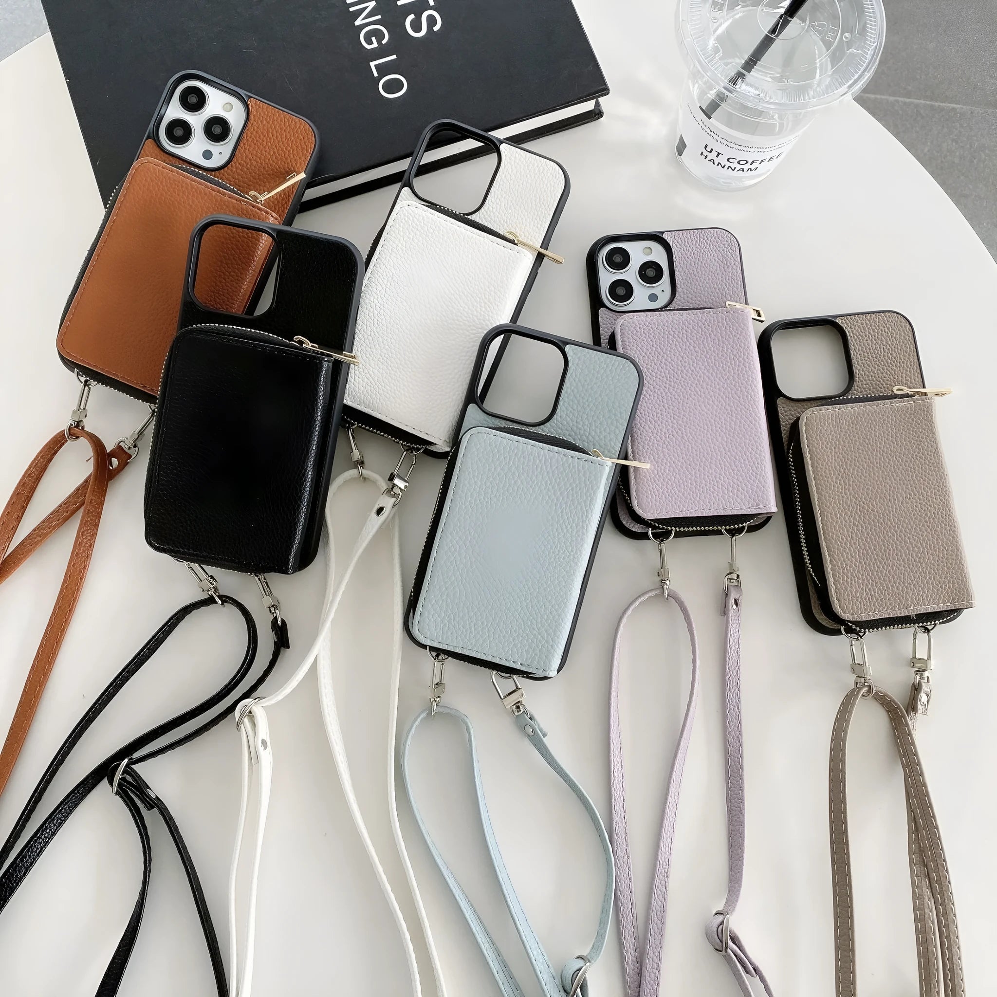 Litchi patterned textured phone case for iPhone in multiple colours showing PC and leather construction
