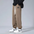 Men's workwear casual sports trousers in polyester fibre with letter print, available in black, dark gray, and khaki