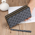 Black PU leather long wallet clutch with mobile phone compartment and zip coin purse