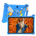 Sapphire blue silicone protective case with strap for a 7-inch children's tablet.