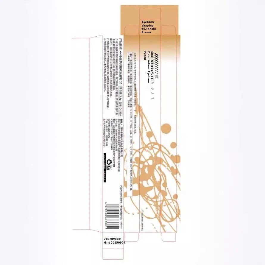 Gold chopstick ultra-fine eyebrow pencil showing five colour shades from light brown to black