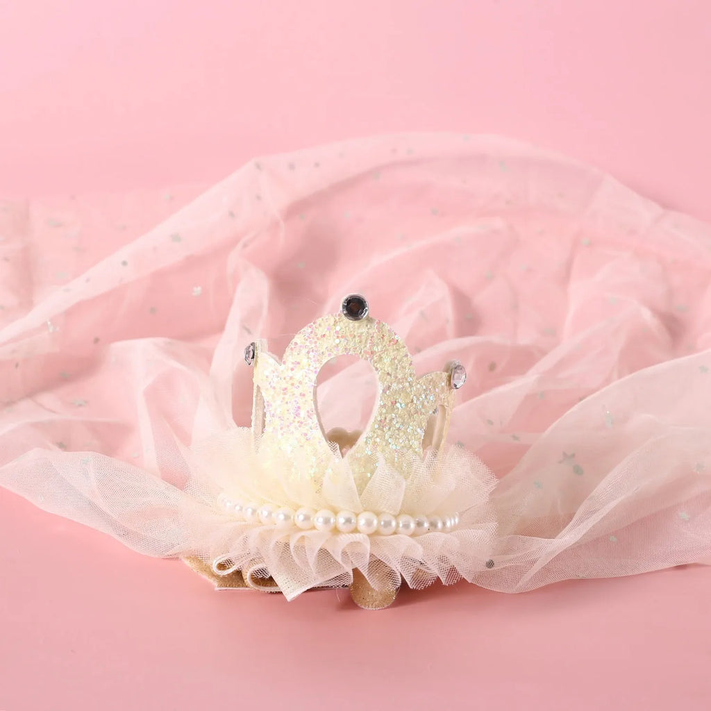 Princess crown headdress for cats in cotton polyester with veil options