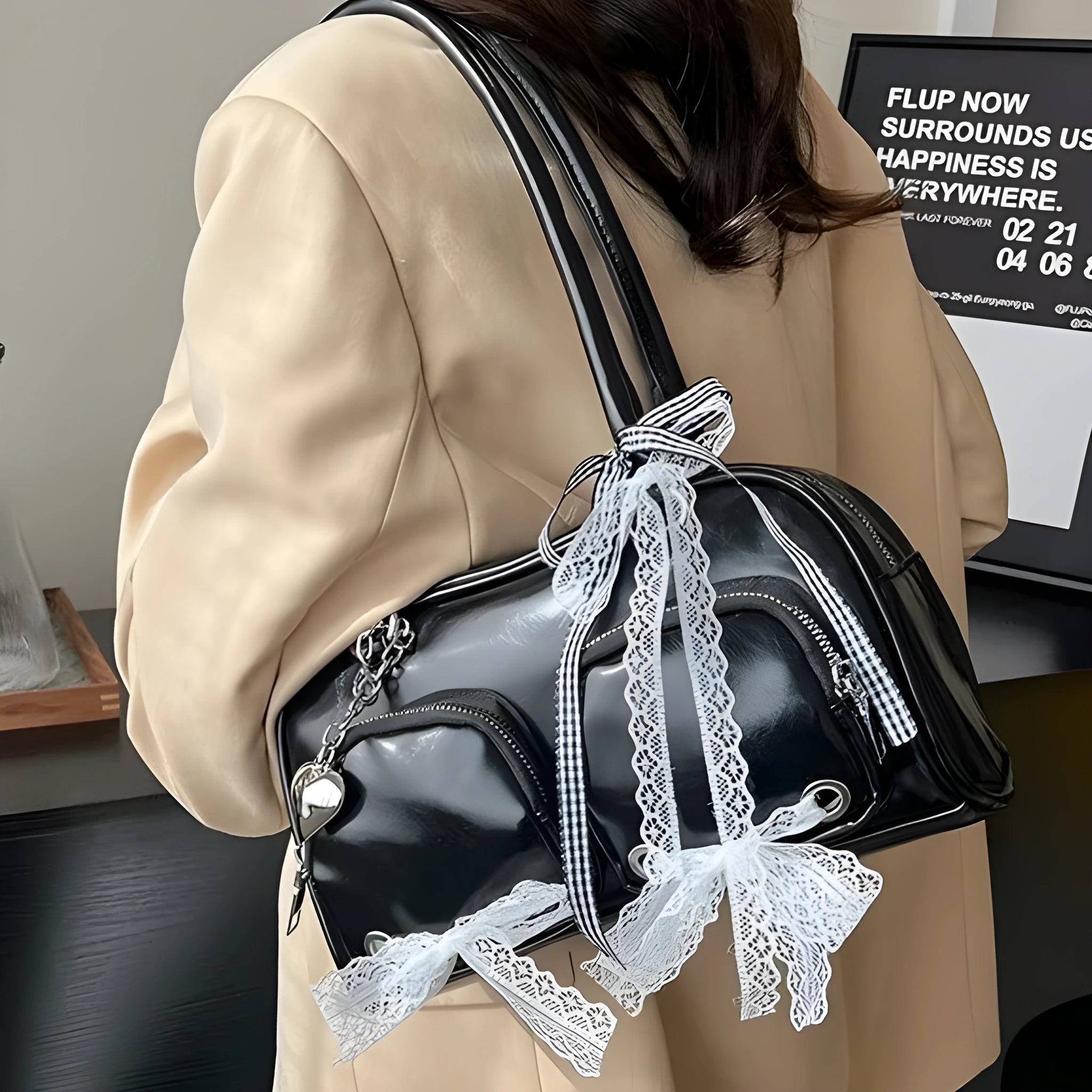 Soft PU leather casual shoulder bag with crossbody strap and internal phone compartment in beige colour