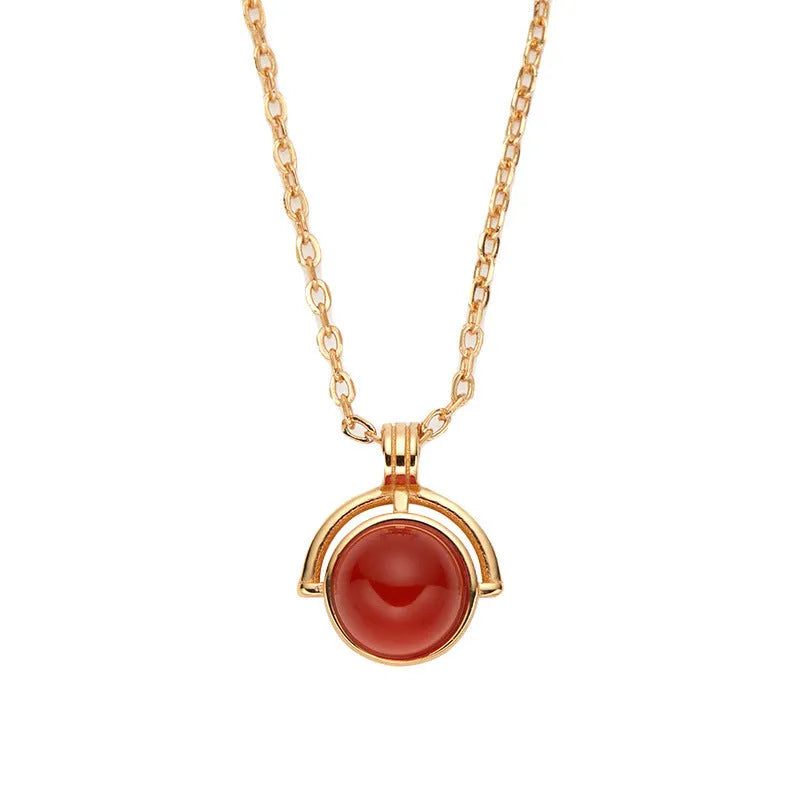 Women's red agate square candy pendant necklace on 925 silver clavicle chain with adjustable length
