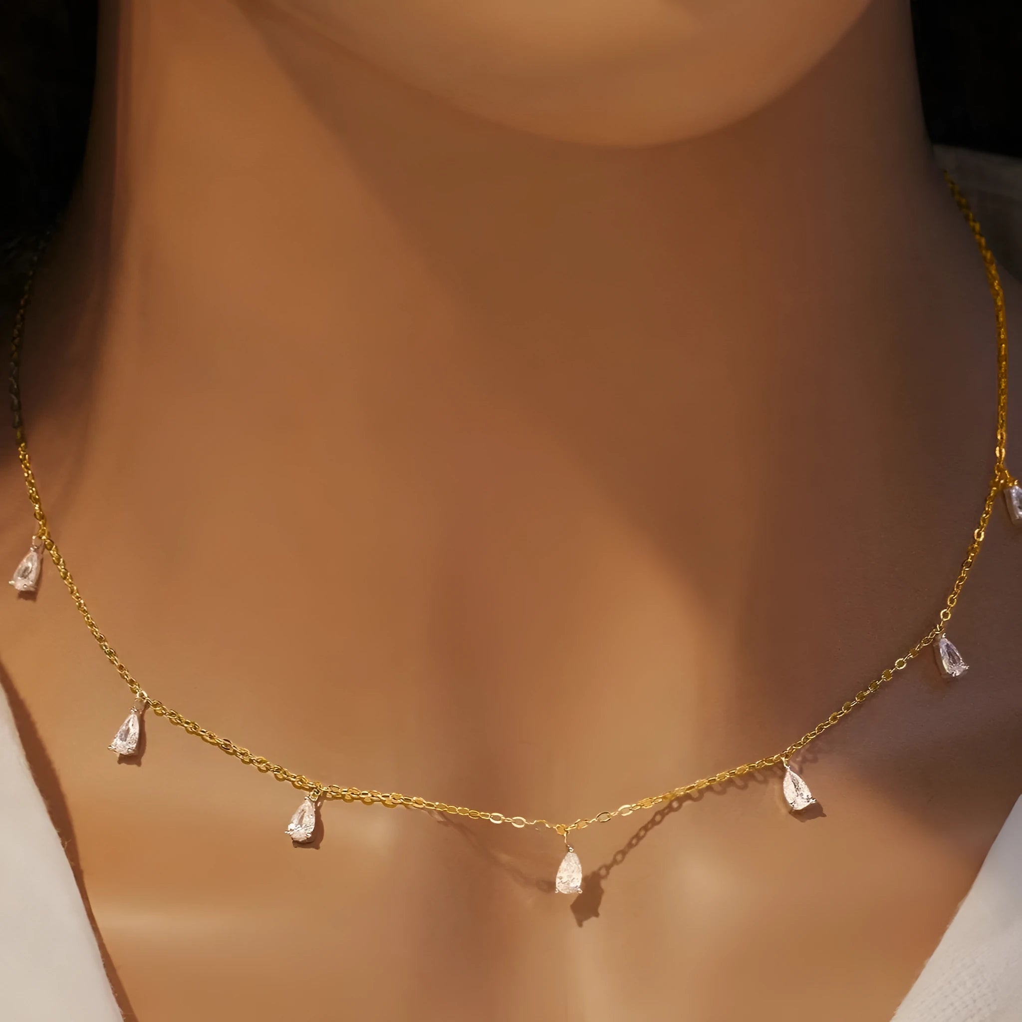 925 silver drop-shaped artificial zircon necklace with adjustable O-chain in silver, rose gold, or golden yellow