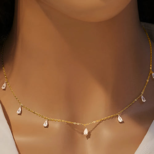 925 silver drop-shaped artificial zircon necklace with adjustable O-chain in silver, rose gold, or golden yellow