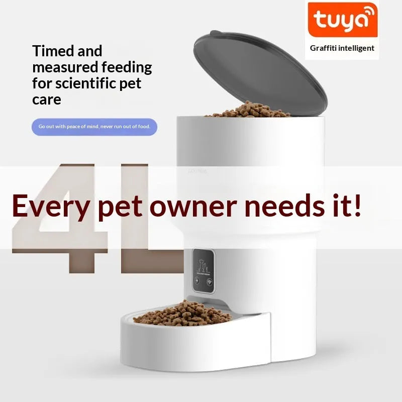 Pet automatic feeder with Wi-Fi remote timed feeding, black with stainless steel bowl, for dogs and cats