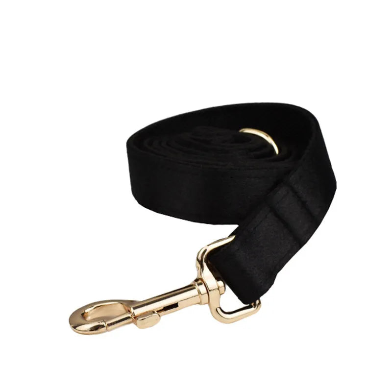 Cloth dog collar leash set with matching bow and vest accessories in multiple colours