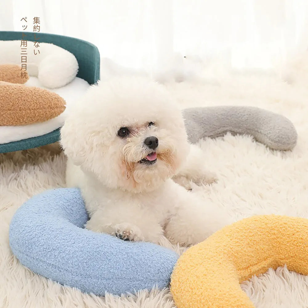U-shaped cat pillow with adjustable collar in blue khaki white or yellow for cervical support
