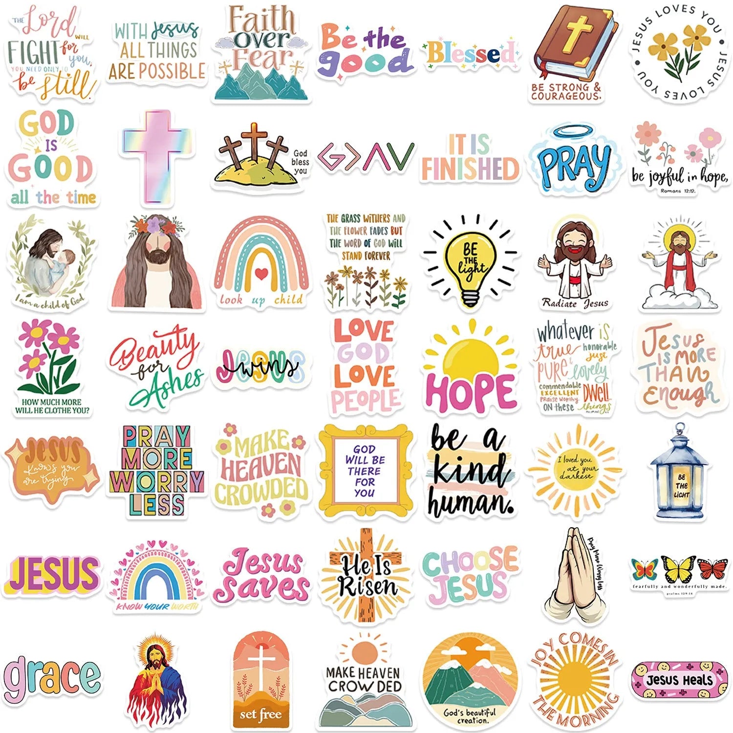 Assorted random pattern graffiti stickers from a 50-piece decorative vinyl decal pack.