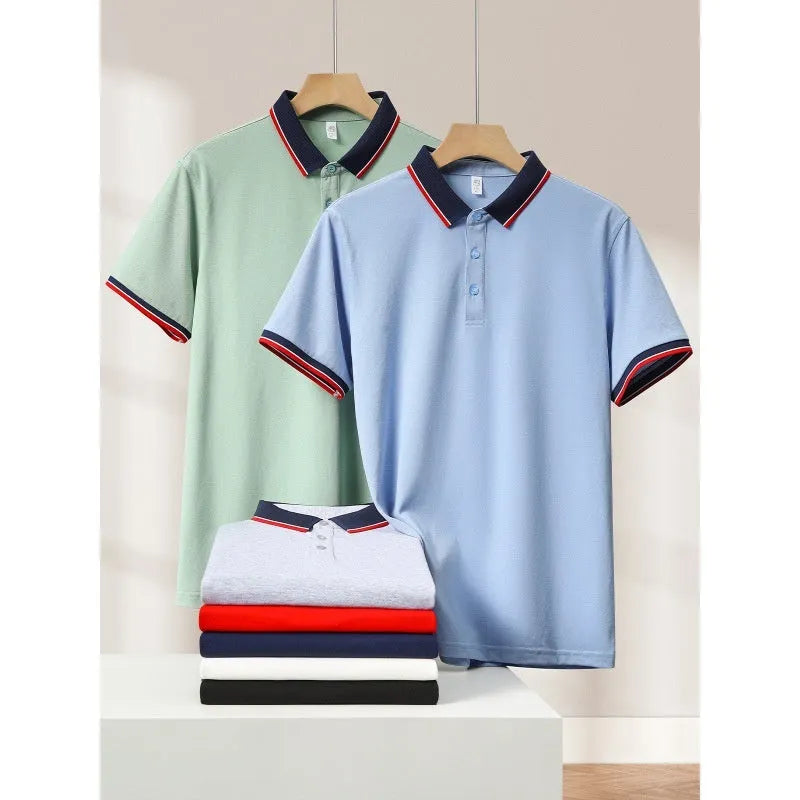 Men's and women's pearl cotton work t-shirt short sleeve summer top in black white navy blue red light gray blue bean green blending grey