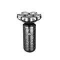 Zinc alloy electric shaver in silver and black with floating cutter head and USB charging port
