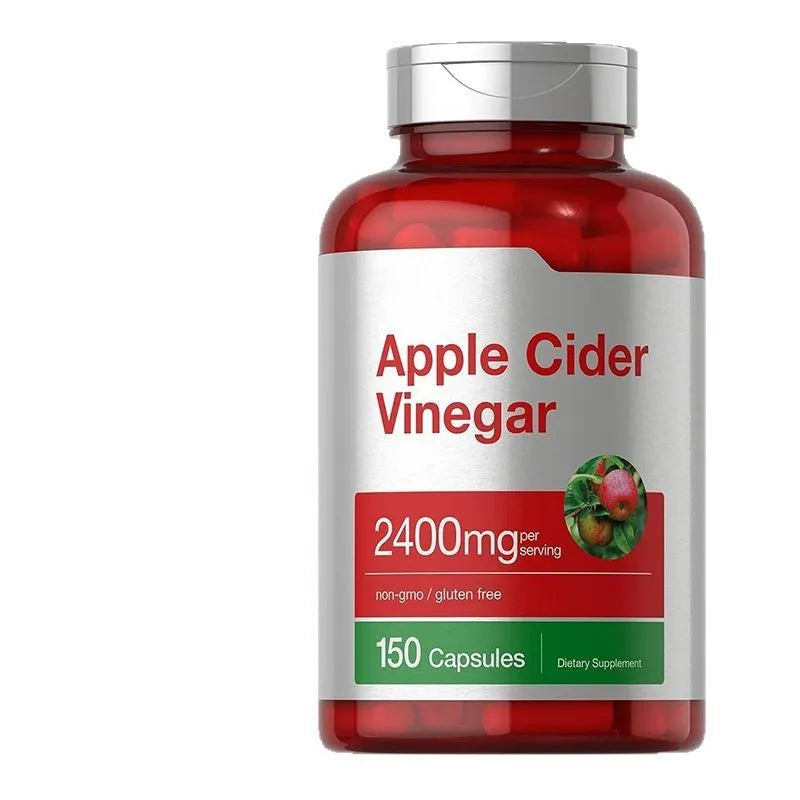 Bottle of apple vinegar capsules dietary supplement containing 150 capsules