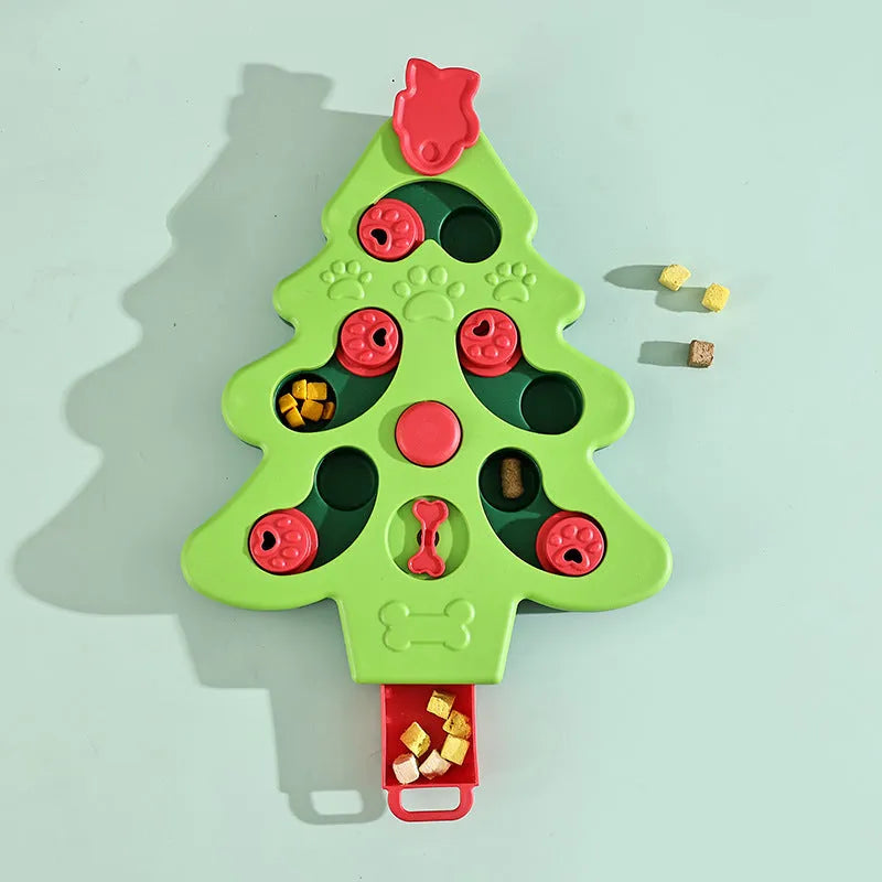 Interactive dog puzzle toy Christmas tree slow food bowl with non-slip rubber base, green colour