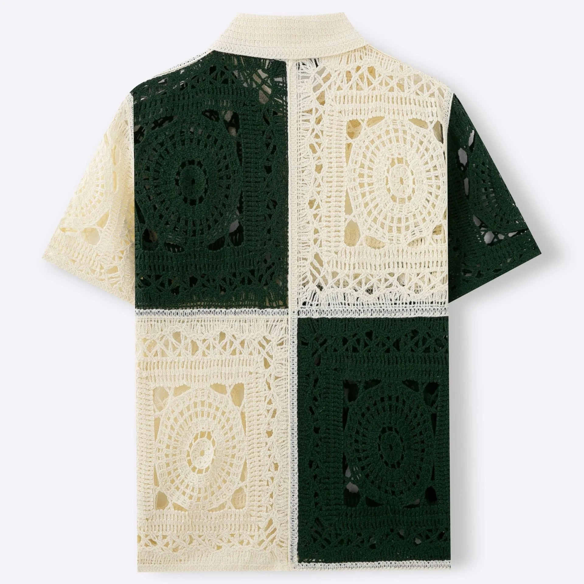 Men's beige colourblock knit shirt with short sleeves and flocking detailing