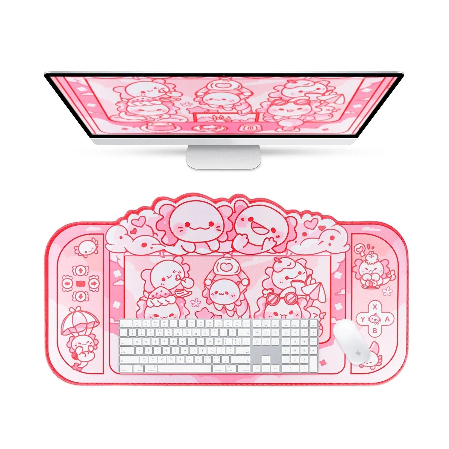 Hexagonal dragon crane machine anime pattern large mouse pad 75x40cm with wrist support