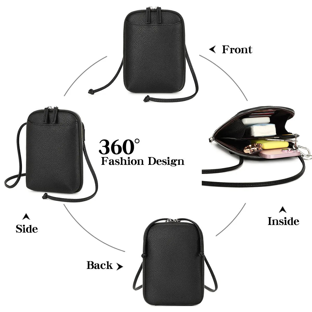 Simple women's vertical crossbody bag in solid colour with stitching details and single strap