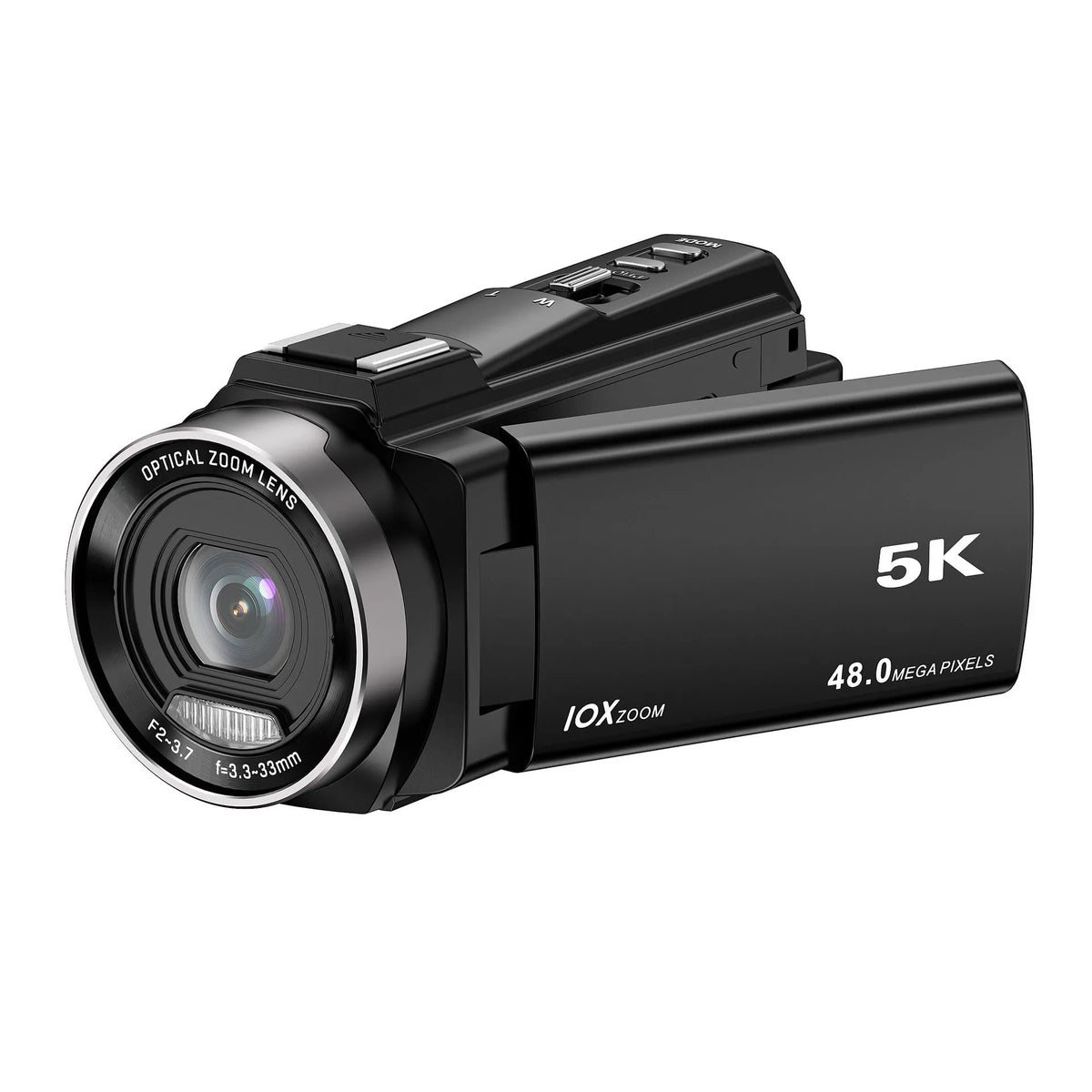 HD digital optical zoom camera in black with 3x zoom lens and 3.0 inch touchscreen LCD