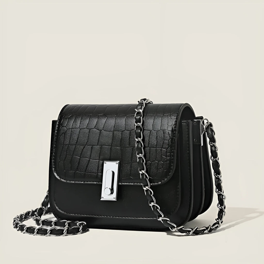 Women's soft PU shoulder bag with sandwich pockets and decorative sewing threads in horizontal square shape