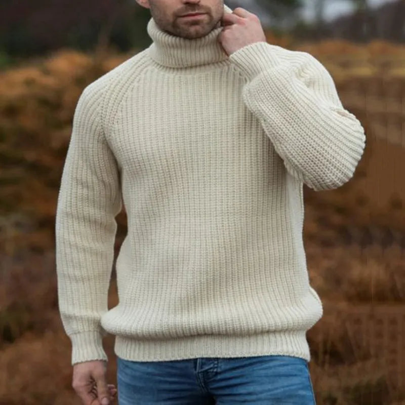 Beige loose fit turtleneck sweater for women, acrylic blend long sleeve pullover, autumn winter casual wear