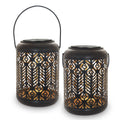 Black iron circular solar lamp with LED light and small wheat ears design for outdoor garden pathway decoration