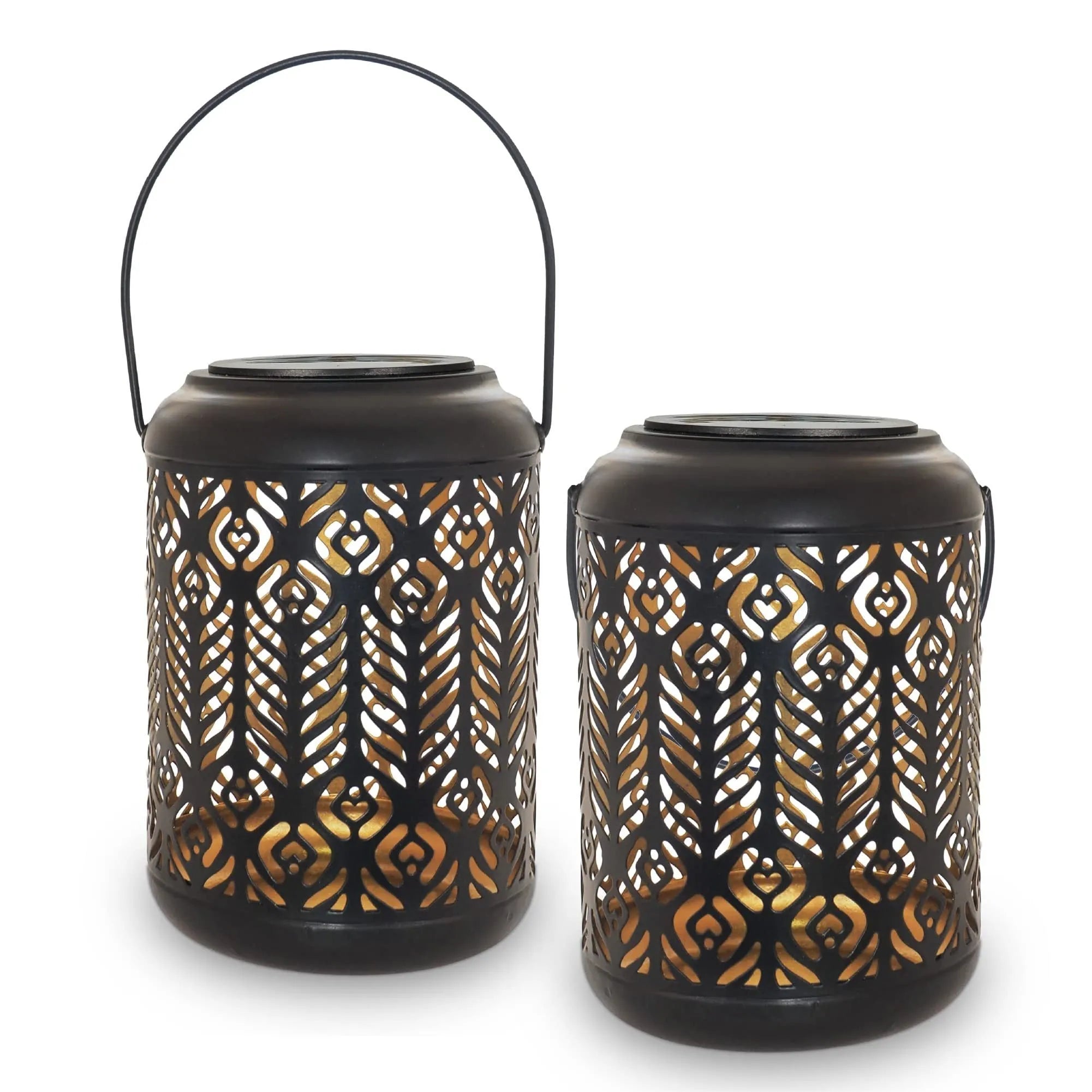 Black iron circular solar lamp with LED light and small wheat ears design for outdoor garden pathway decoration