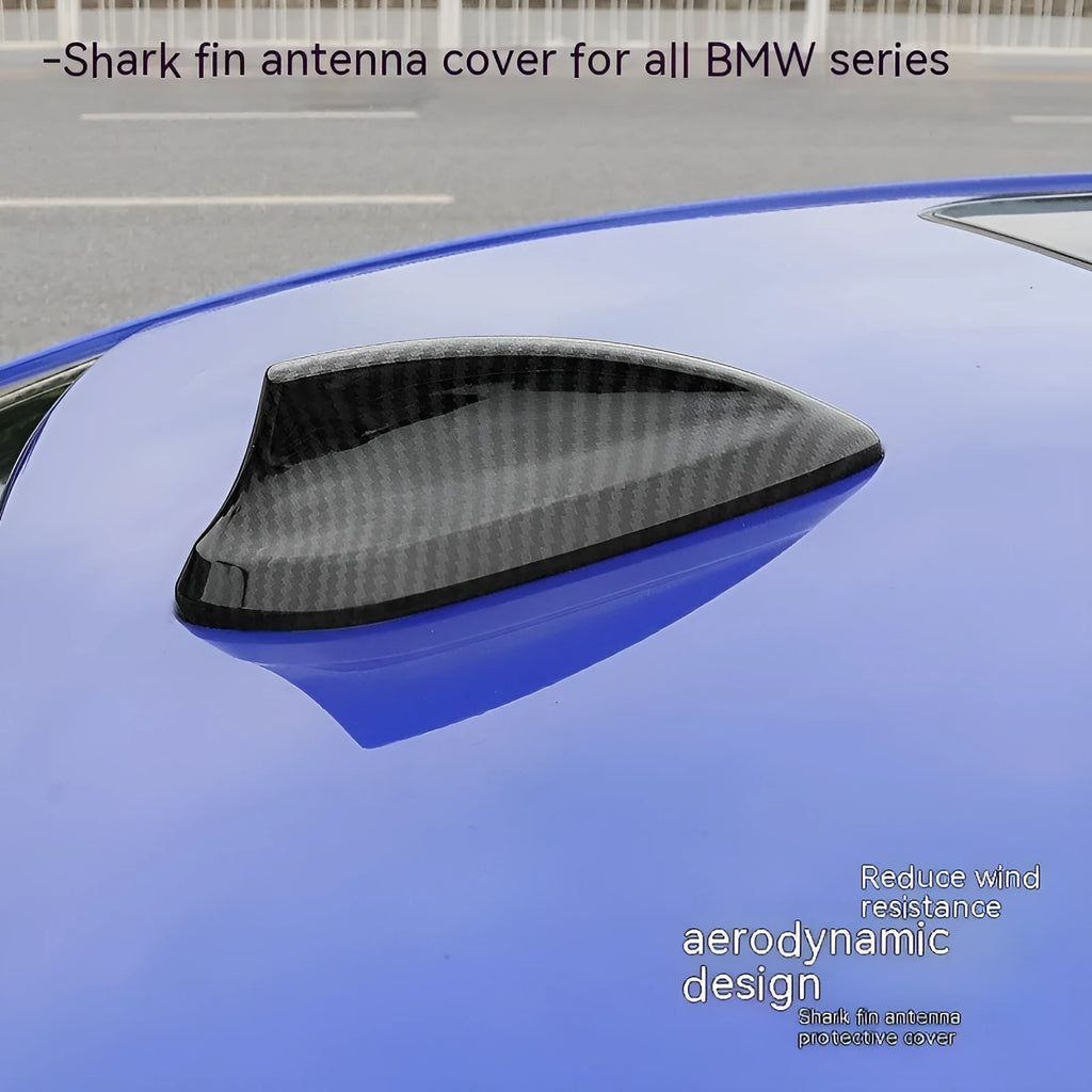 BMW shark fin antenna cover in carbon fibre pattern and piano black finishes