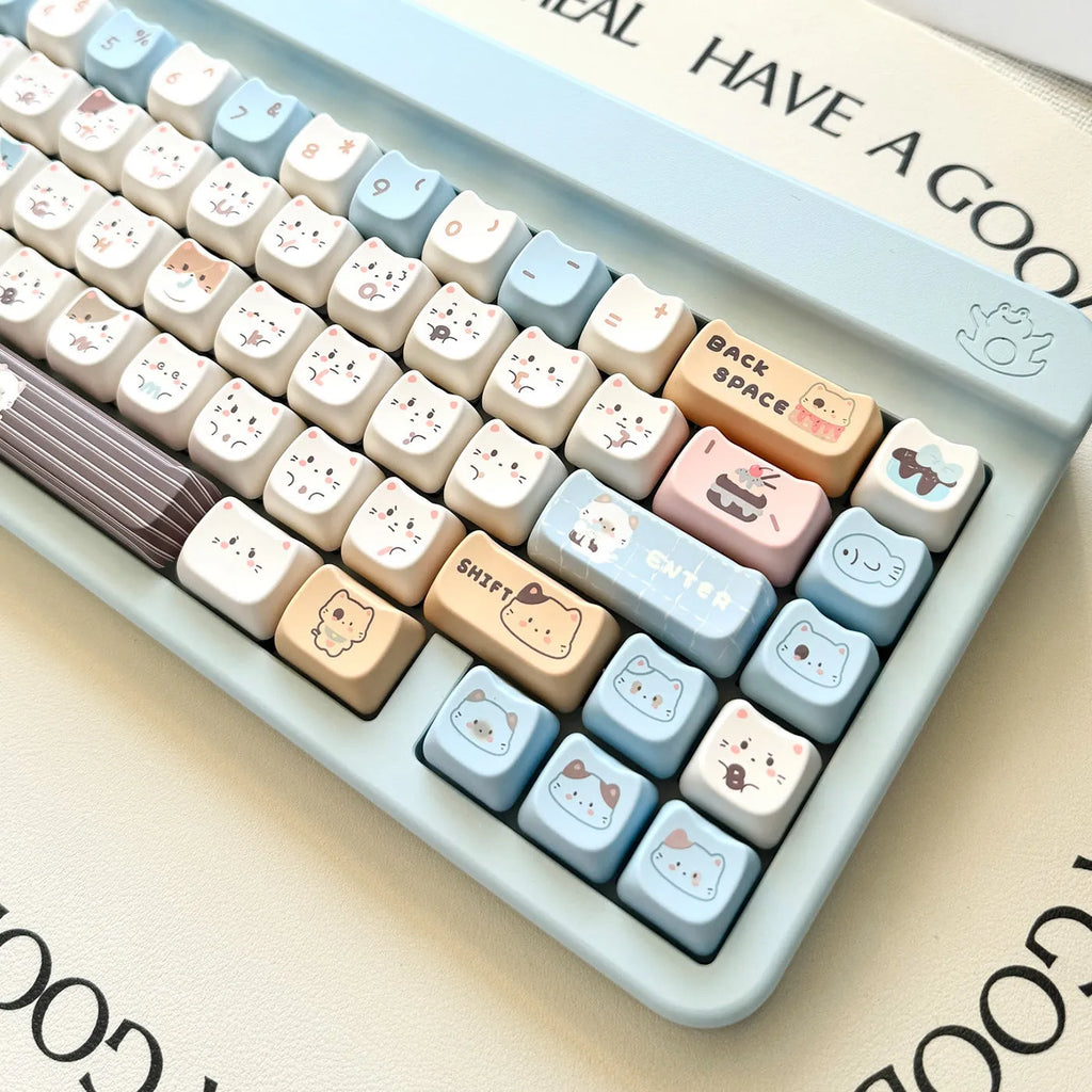 High Sea Salt Cat pastel PBT keycaps with 26 sizes including 7u spacebar supplement