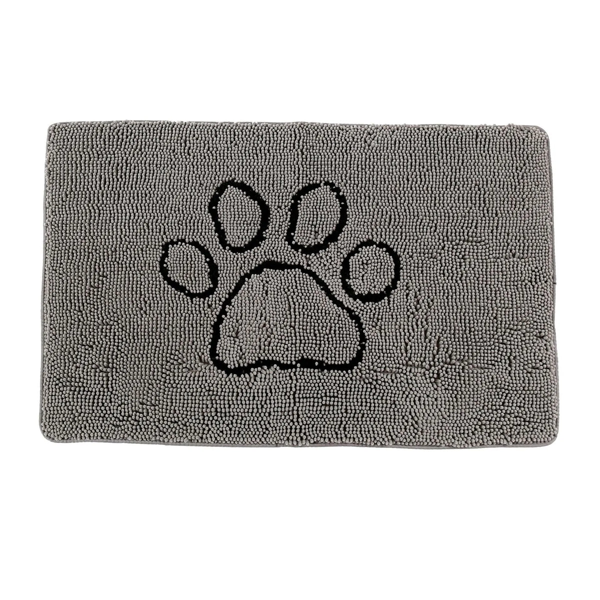Rectangular chenille embroidered absorbent pet mat in greyhound paw pattern. Made from machine washable polyester fibre. Available in multiple sizes.