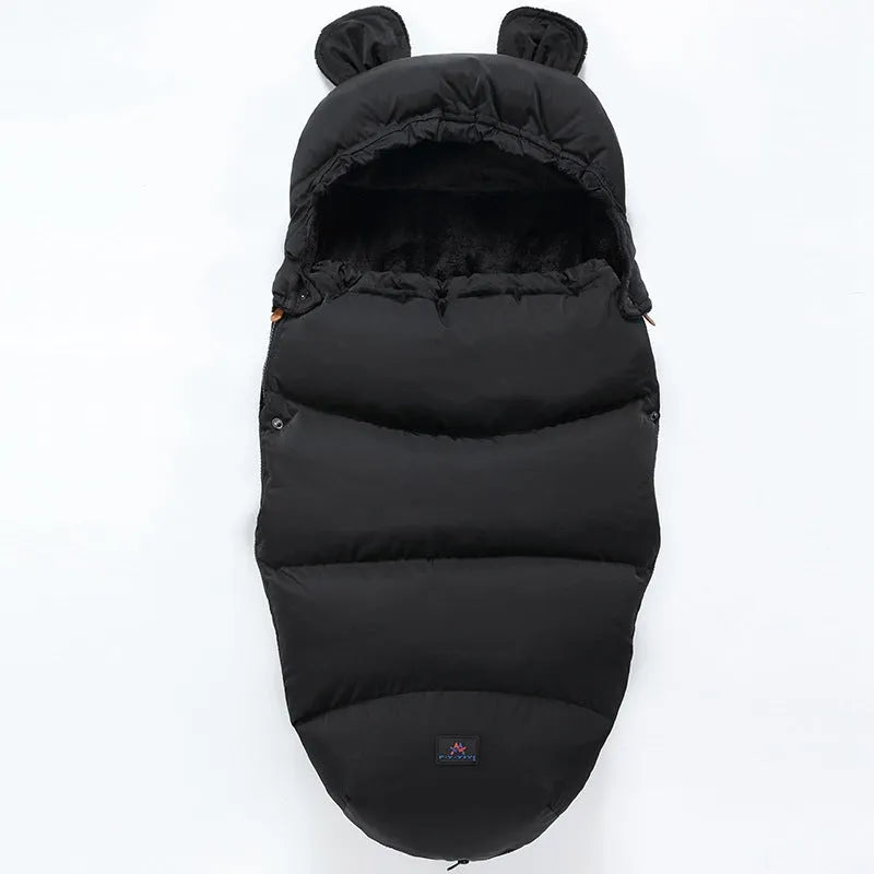 Baby stroller sleeping bag in silkworm cocoon style, shown in a colour option, measuring 100 by 48 centimetres.