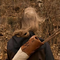 Brown hand-knitted leather medieval quiver bag with lace-up strap