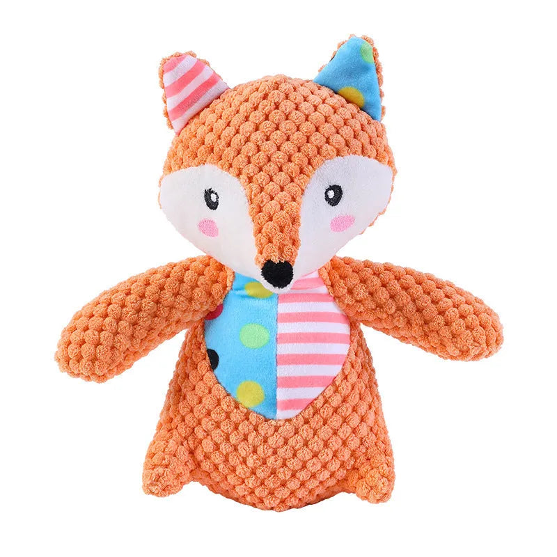 Plush squeaky dog toy in collision colour for small and large dogs, bite-resistant fabric
