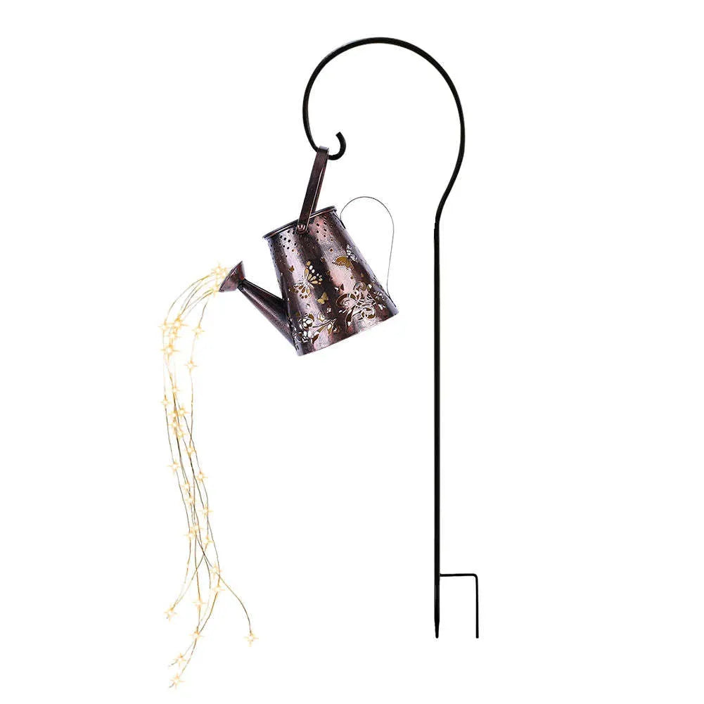 Tapered butterfly pattern solar garden lamp in warm white iron for outdoor decoration.