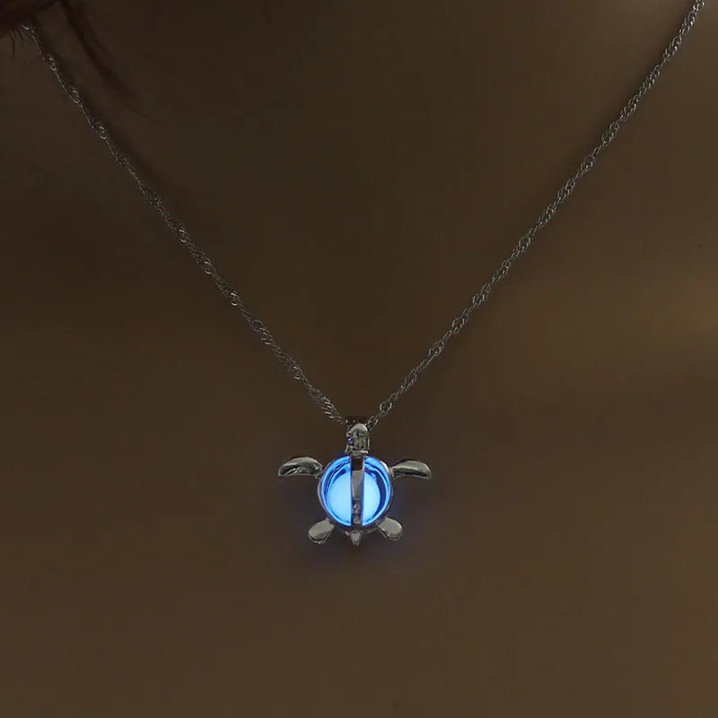 Moon-shaped luminous fluorite pendant necklace with bamboo chain in sky blue colour