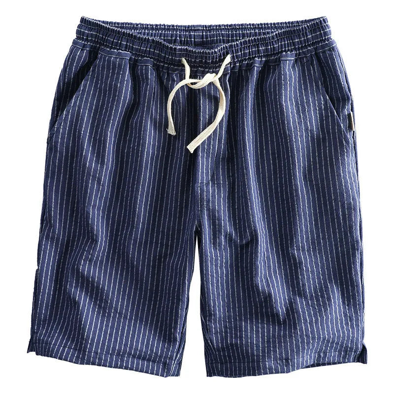 Men's striped cotton casual shorts with elastic waist in multiple colour options