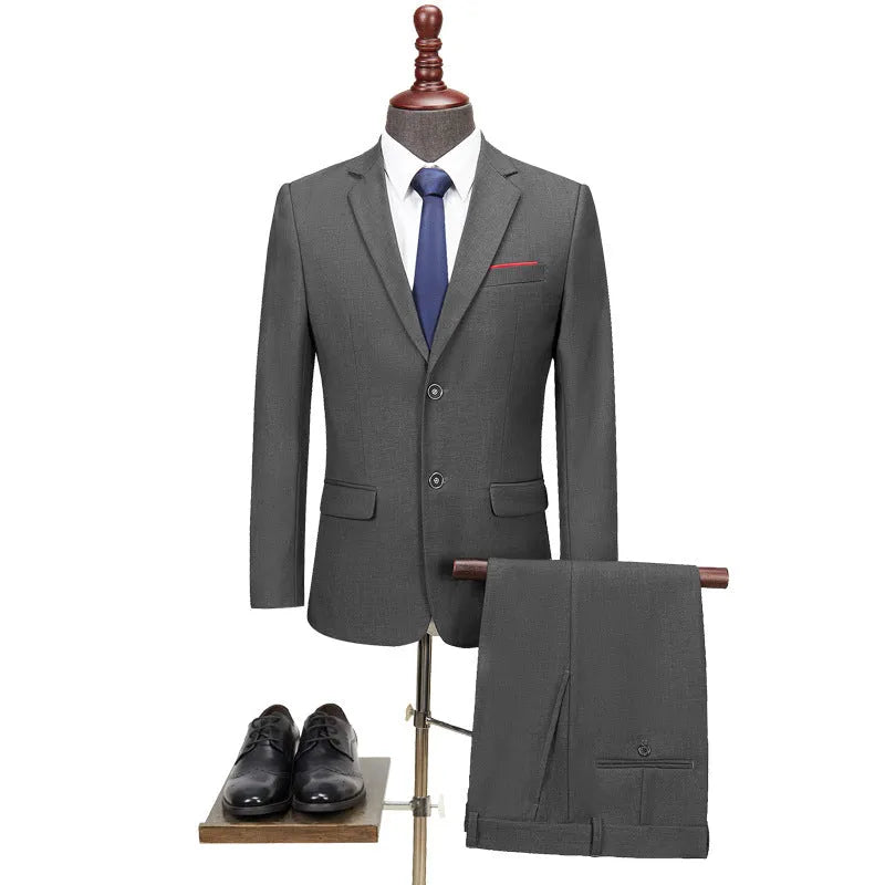 Men's slim fit casual business suit two-piece set in grey, plus sizes S-4XL, viscose blend fabric