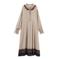 Women's cotton printed long dress with stripes and plaid in picture colour, loose mid-waist fit