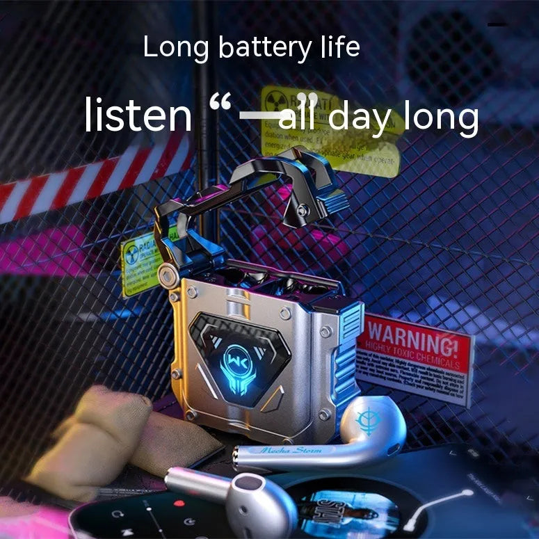 Silver in-ear Bluetooth headset with zinc alloy body and breathing light