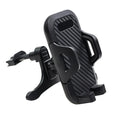 Carbon fibre texture car phone holder with silicone suction cup and telescopic rod, fits phones up to 8.5cm wide.