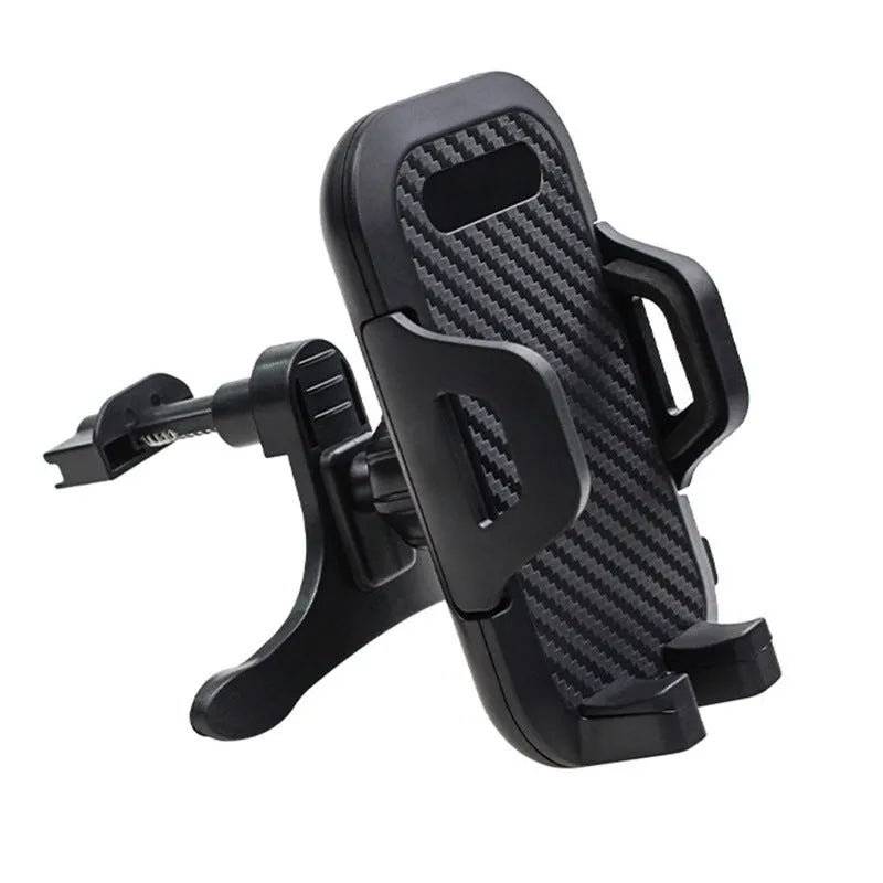 Carbon fibre texture car phone holder with silicone suction cup and telescopic rod, fits phones up to 8.5cm wide.