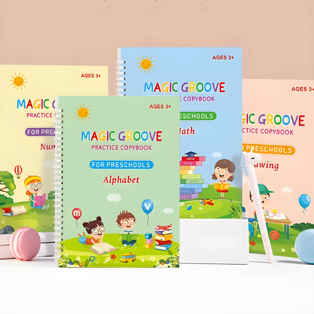 Children's groove magic handwriting practice set with double-sided board and ten pen refills