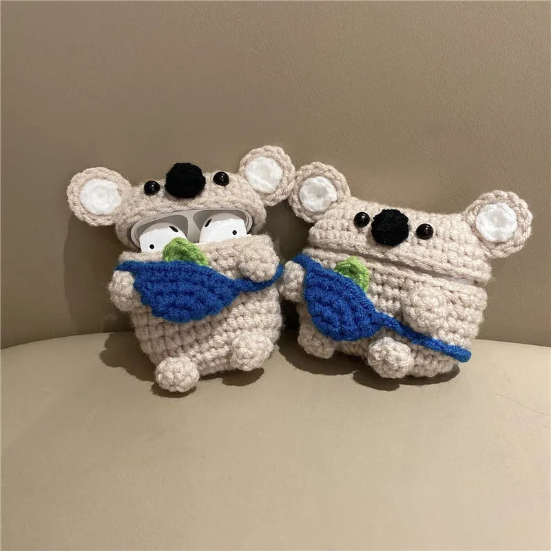 Handmade knitted koala bear backpack design AirPods protective cover for multiple Apple models