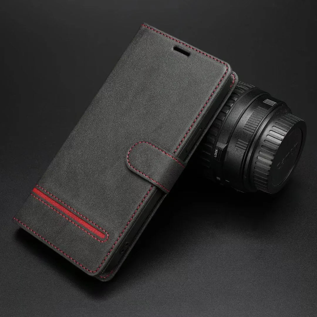 Business flip card slot phone case in polyurethane leather, available in multiple colours for Apple iPhone and Samsung models