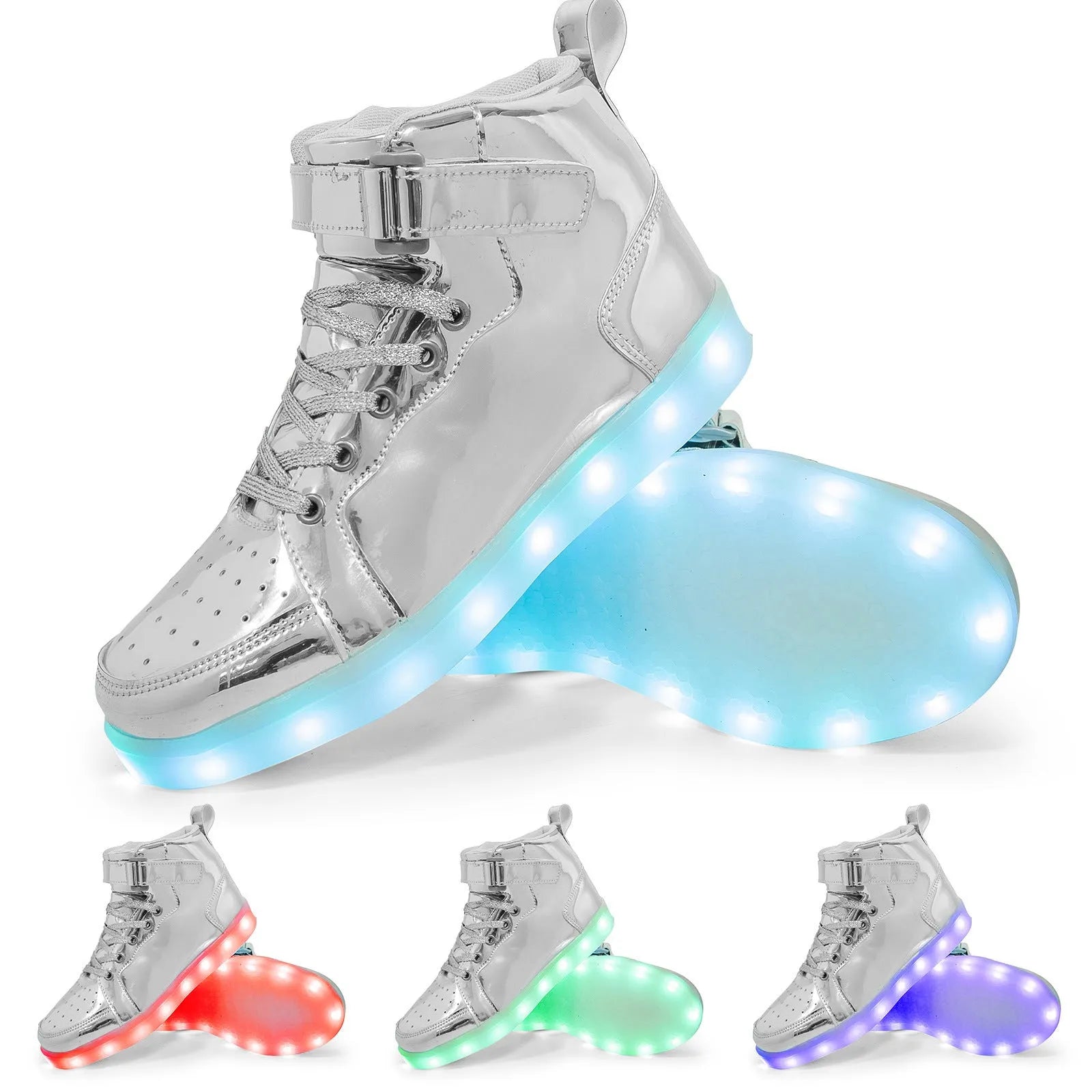 Black high-top LED light-up shoes with Velcro straps and a rubber sole.