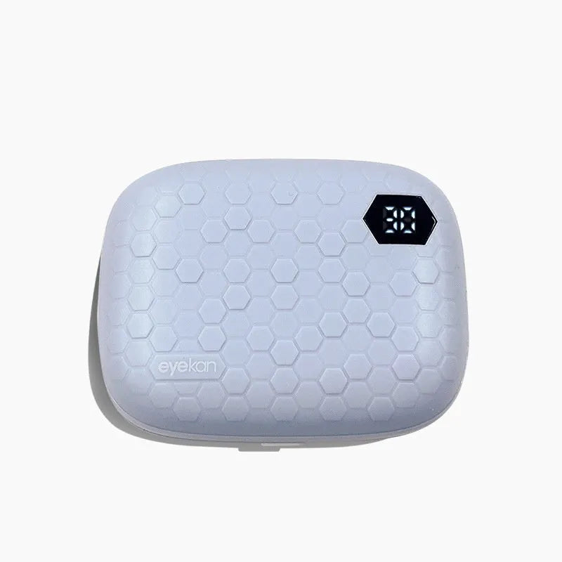 Pearl white automatic ultrasonic cleaning machine for glasses, dimensions 85mm by 65mm by 30mm.