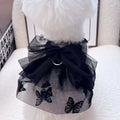 Black gauze tulle skirt pet costume for small to medium dogs and cats on a mannequin.