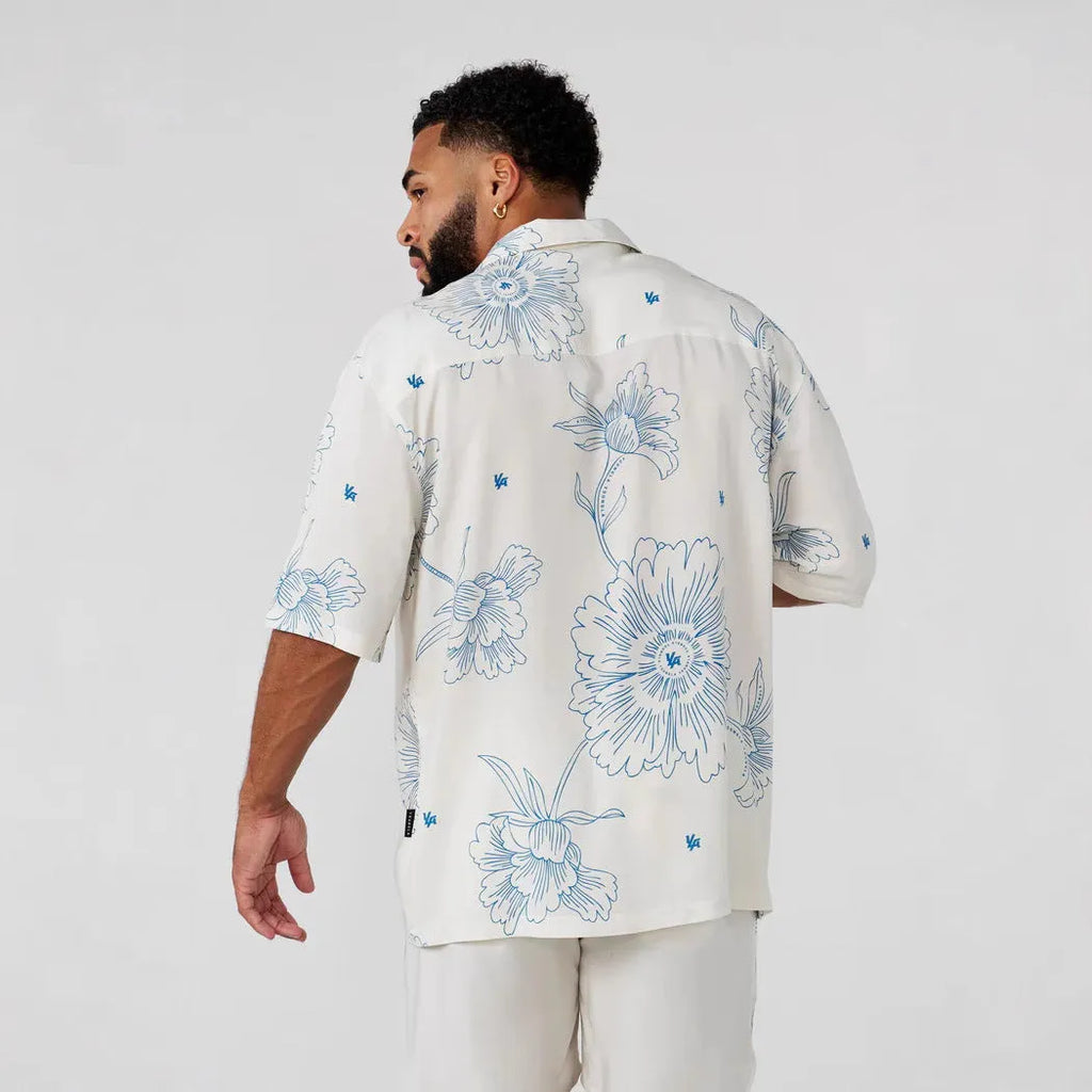 Men's casual loose short sleeve top with printed floral pattern in neutral colour