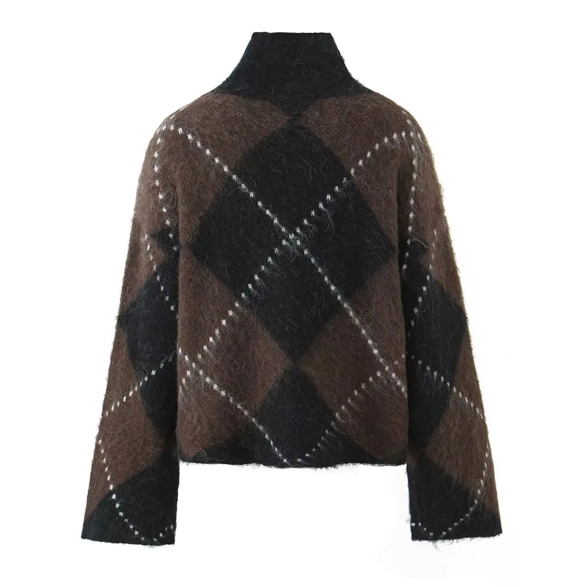 Turtleneck pullover loose knit sweater and skirt suit two-piece set for women street fashion long skirt printed polyester