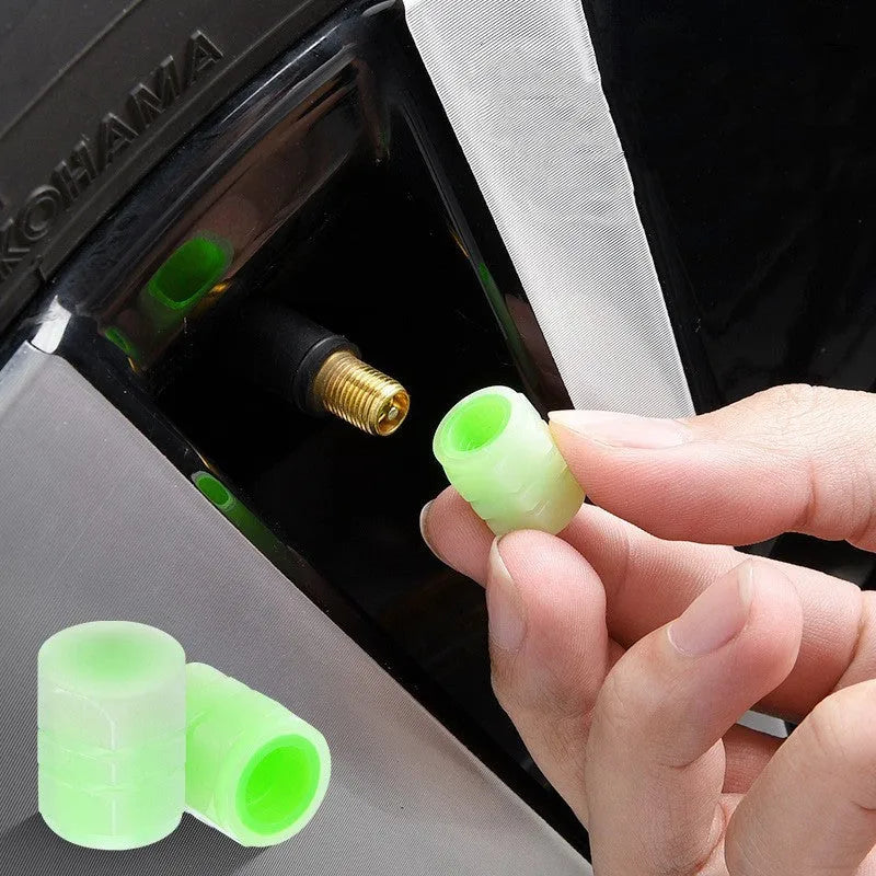 Black rubber car luminous valve caps with glow feature for tyre valves.